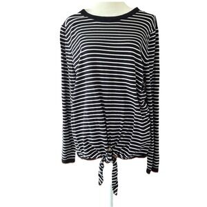 Talbots Cotton Blend Navy Blue White Stripe Nautical Beach Tie Front‎ Sweater XL